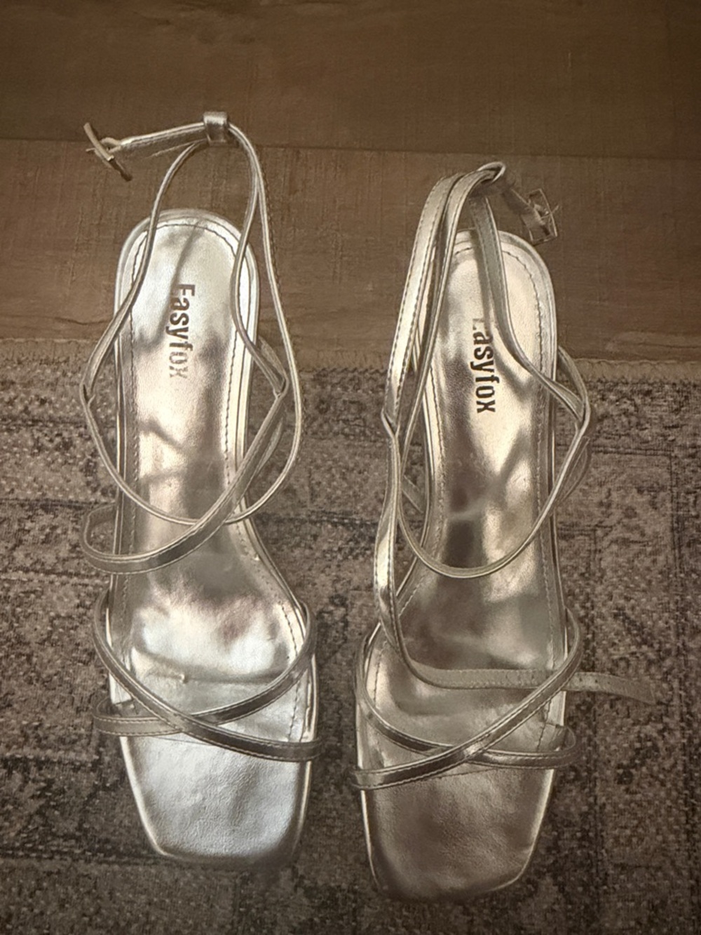 Amazon Metallic Silver Strappy Square-Toe Heels for Women